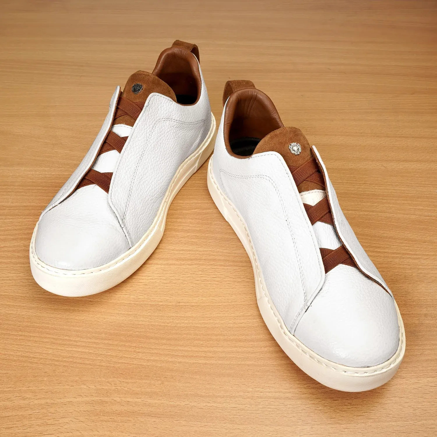 Brune & Bareskin White Textured Leather Sneakers.webp