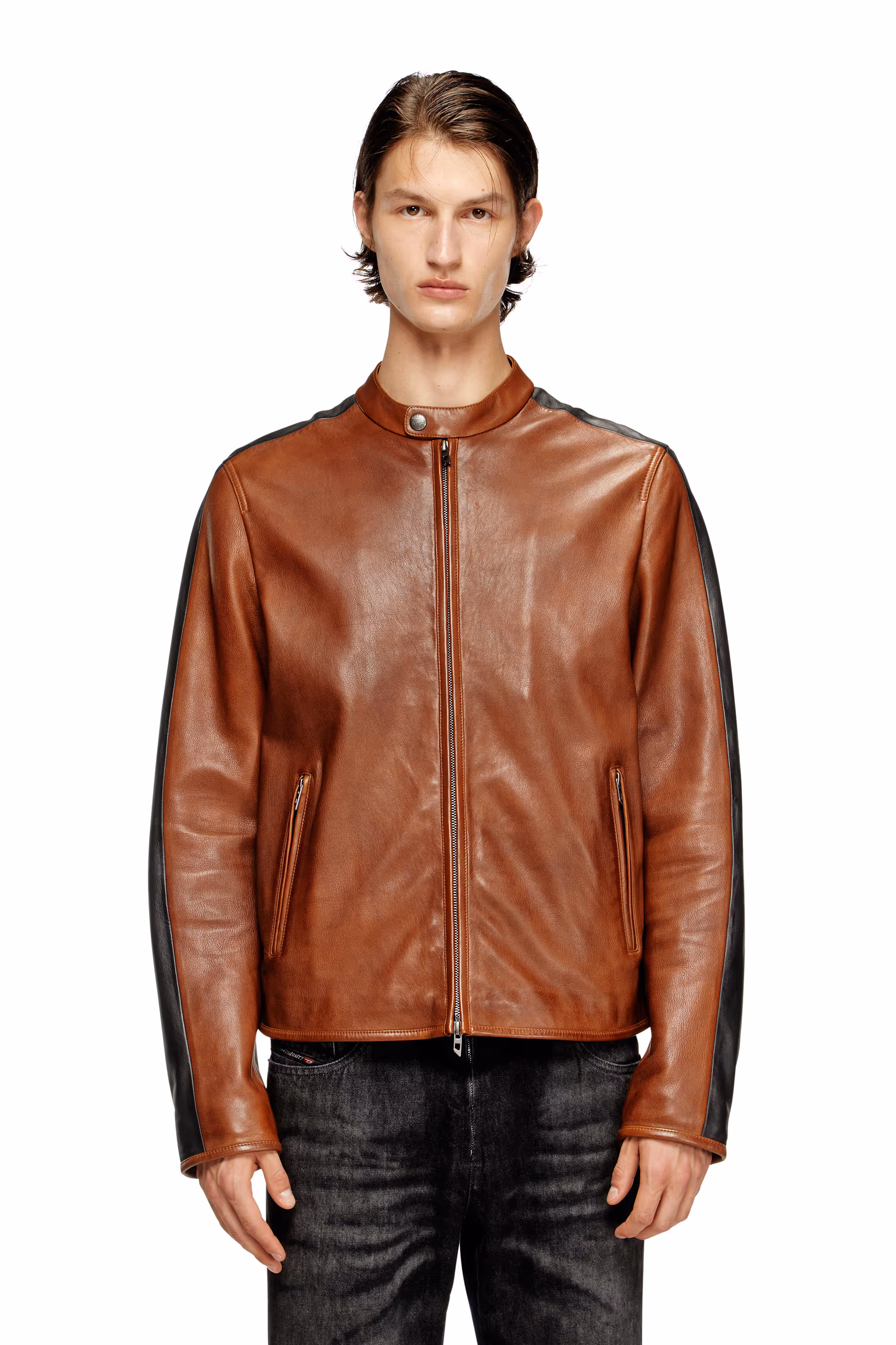 Diesel Brown Male L-ORENN Leather jackets .avif