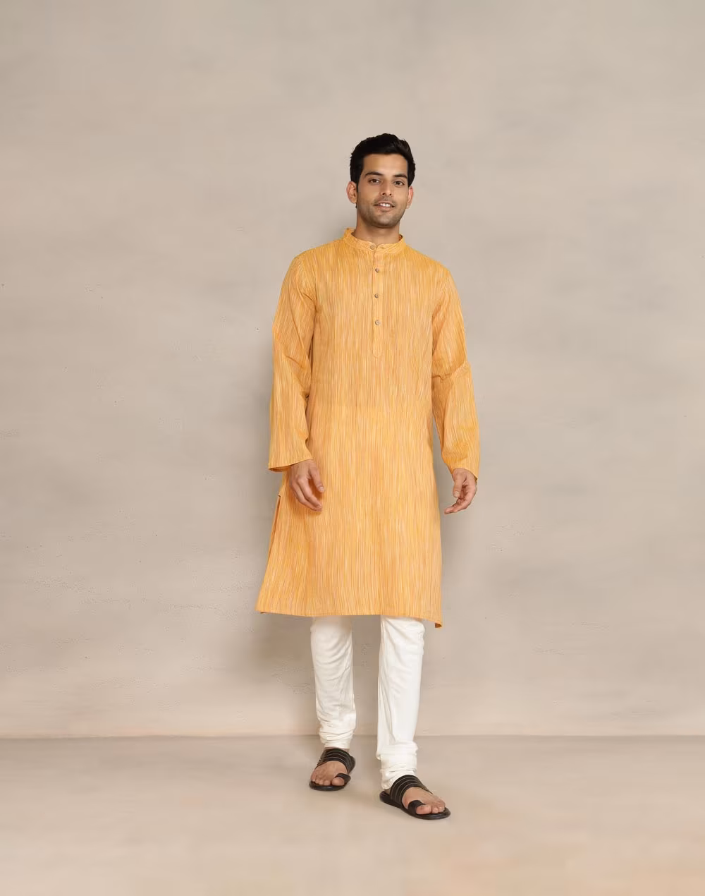 Fabindia Yellow Cotton Striped Long Kurta .avif
