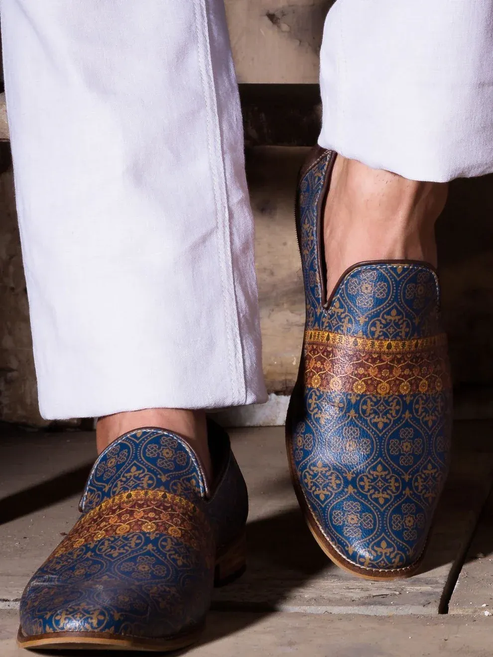 Kanvas Dark Blue Mughal Art Designer Loafers .webp