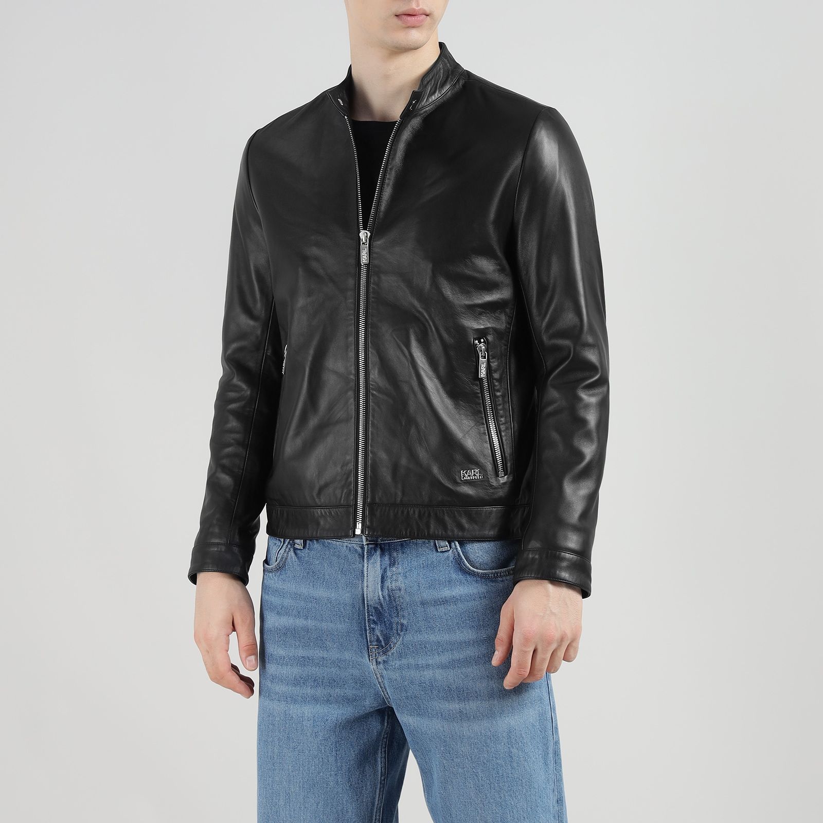 Karl Lagerfeld Black Leather Biker Jacket.jpeg