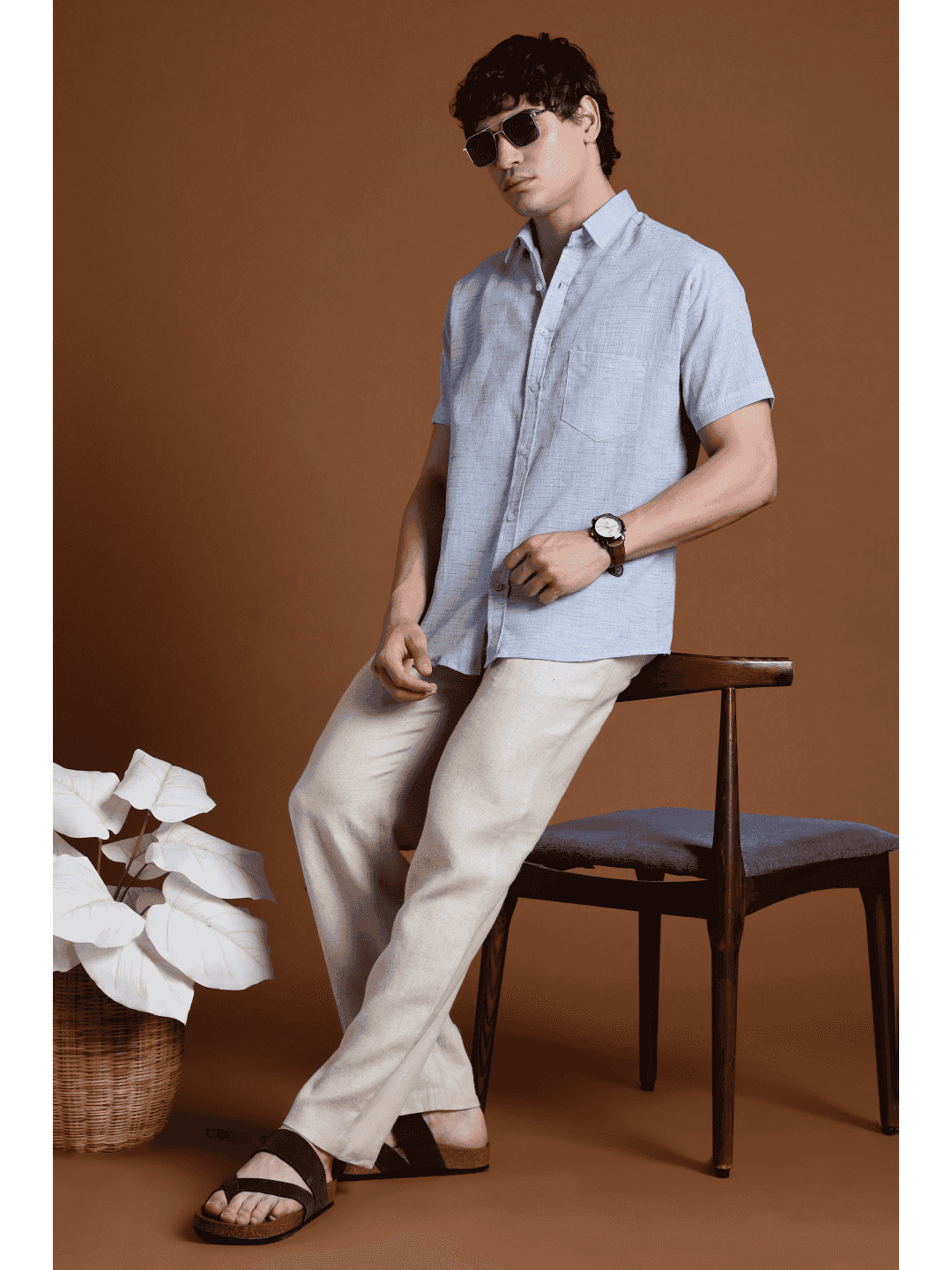 Khaadi India 40s Single Thread Sky Blue Khadi Shirt  .png