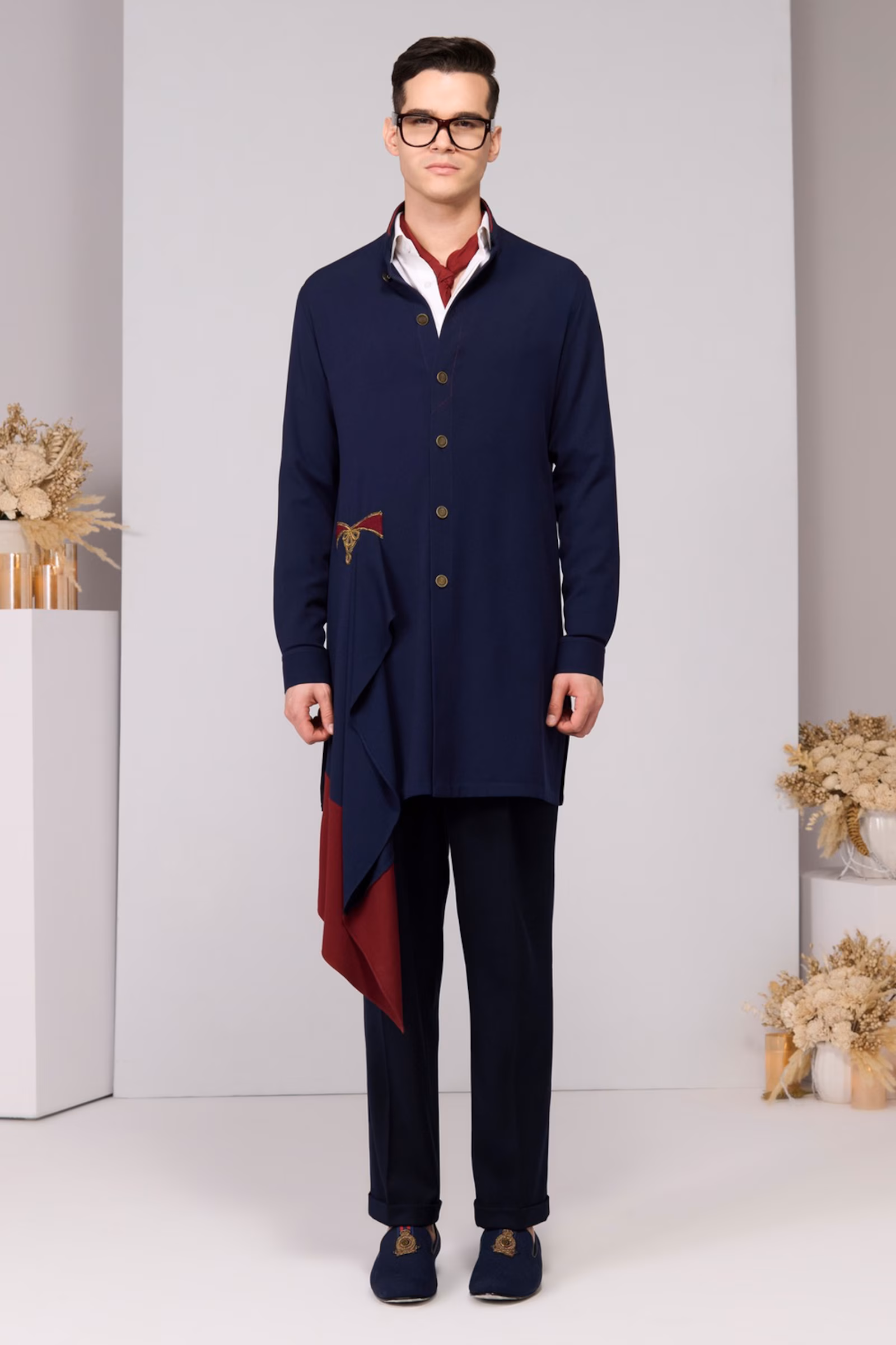 S&N Navy Neo-Draped Kurta .avif