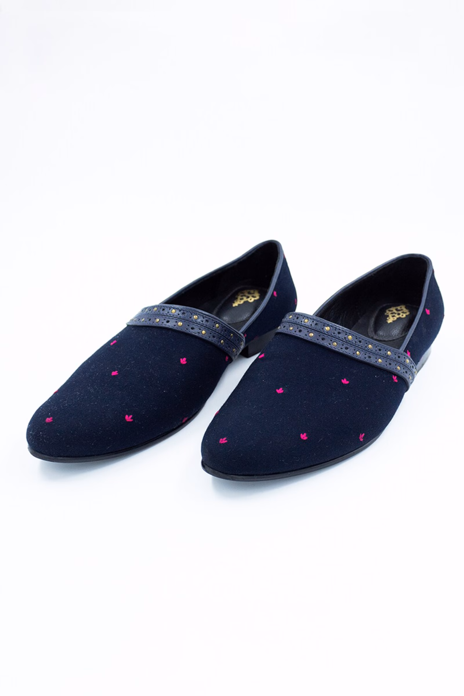 S&N Navy Shoes with Pink Thread Work .avif