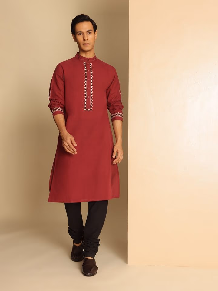 Swadesh Maroon Cotton Desert Embroidered Long Kurta .avif
